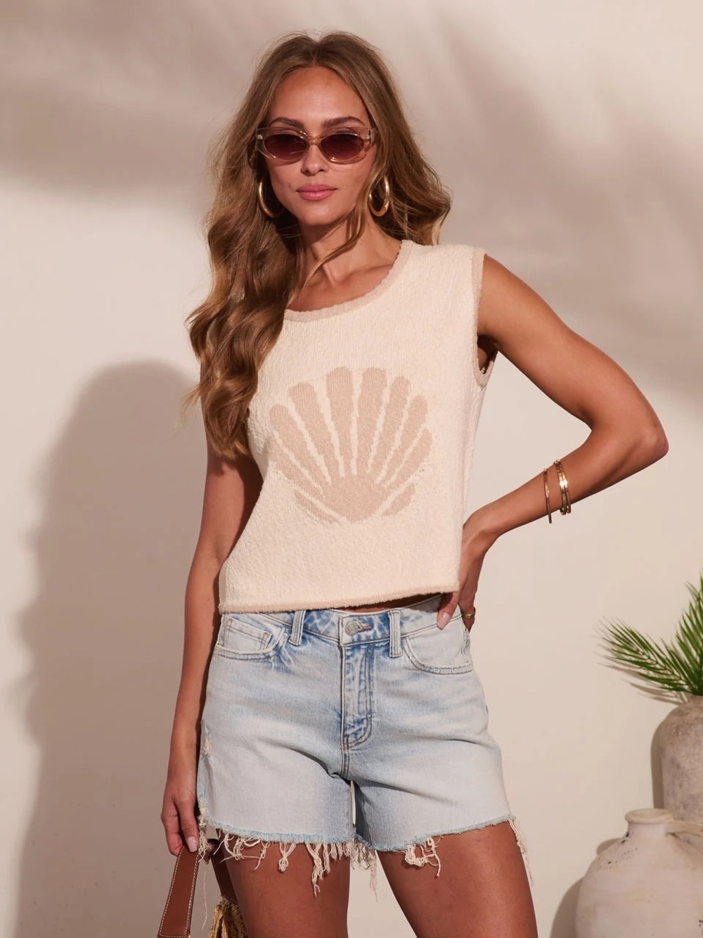 Vici Cream Shell Motif Sleeveless Knit Tank